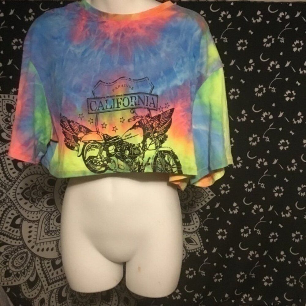 Shein Drop Shoulder Cropped Tie Dye Motorcycle Shirt XL
